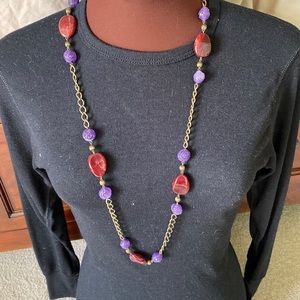 15” drop Necklace with purple and burgundy beads and chunky chain.